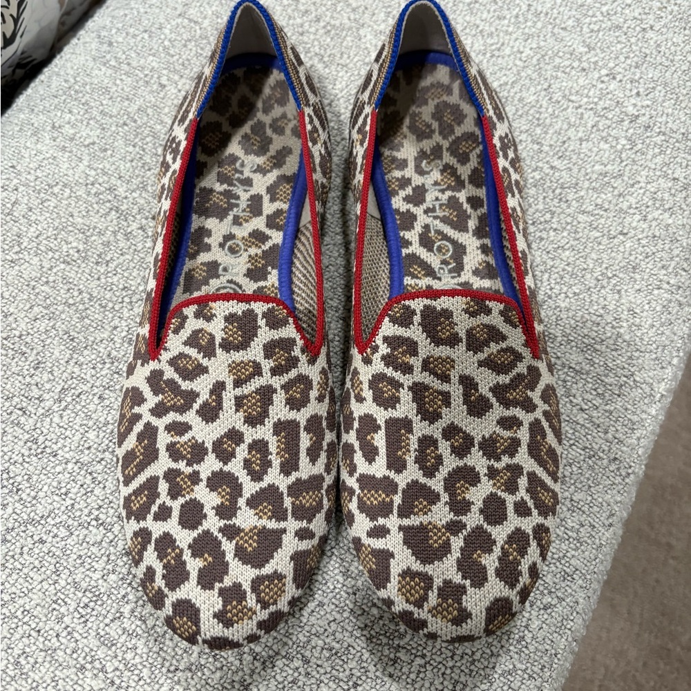 Rothy's Leopard Print Flats with Red and Blue Accents